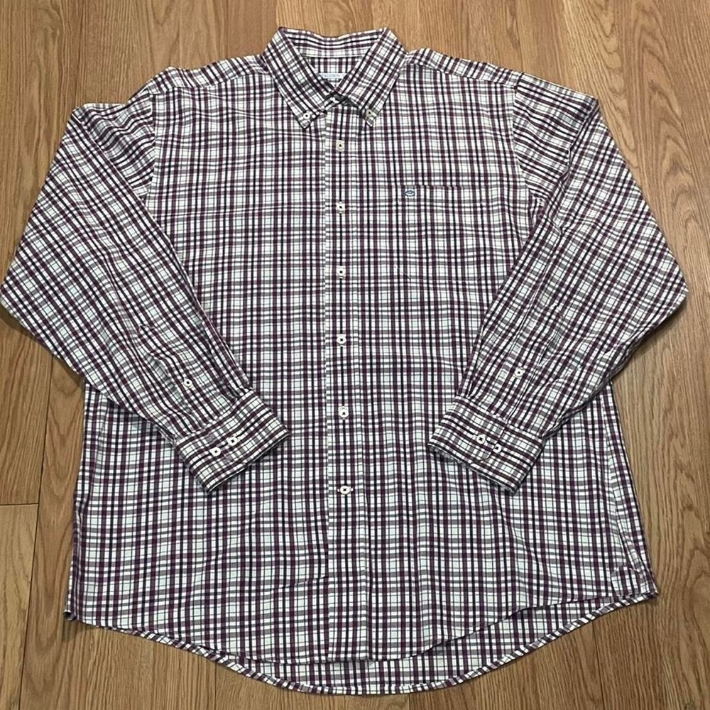 Southern Tide Men’s Large (XXL) Long Sleeve Button Down Shirt Purple Plaid